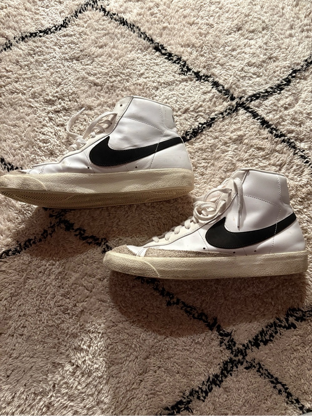 Nike White Blazer 77 High-Top Sneakers with Black Swoosh